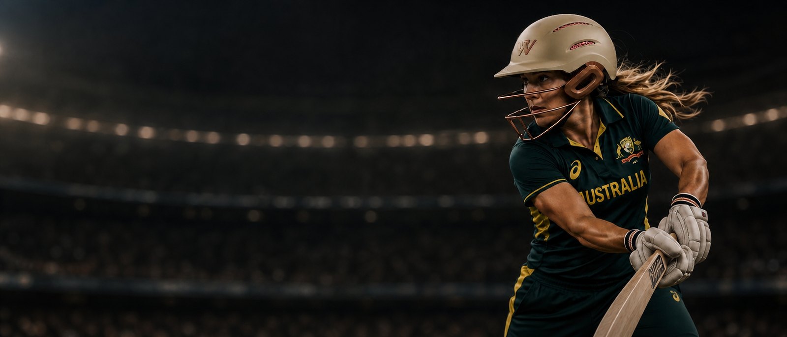 An Australian cricketer batting in a WaughHead helmet