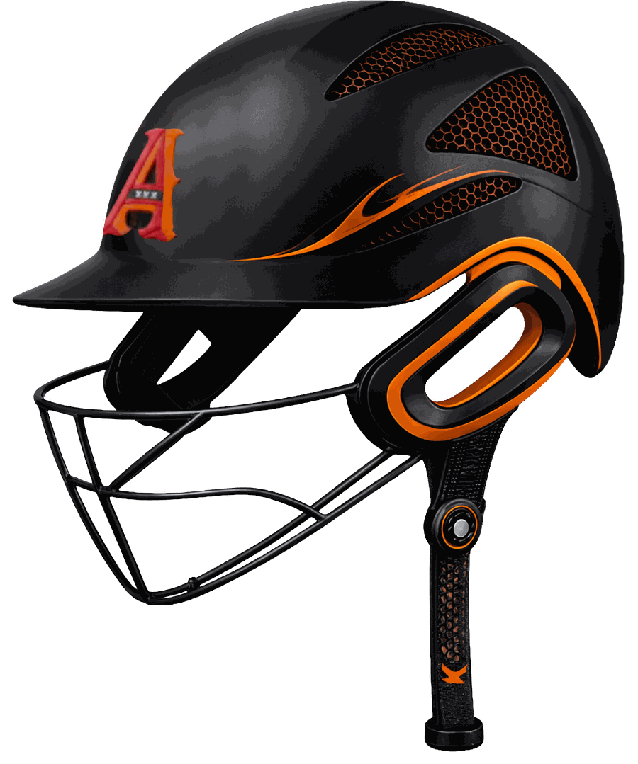 A WaughHead helmet customised in Amsterdam Flames team colours