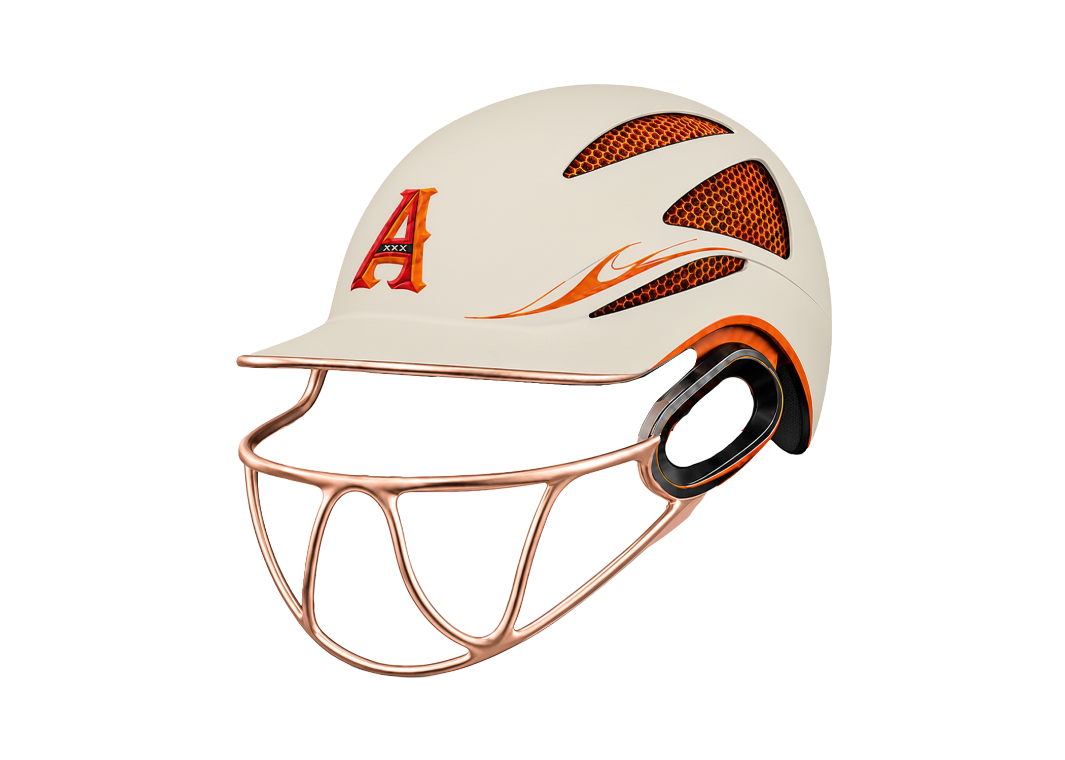A WaughHead helmet showing the copper magnesium grille