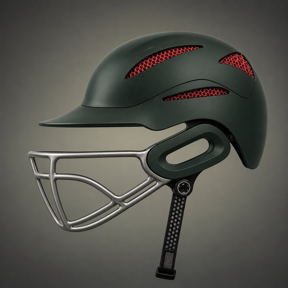 WaughHead helmet in dark green with red honeycomb vents