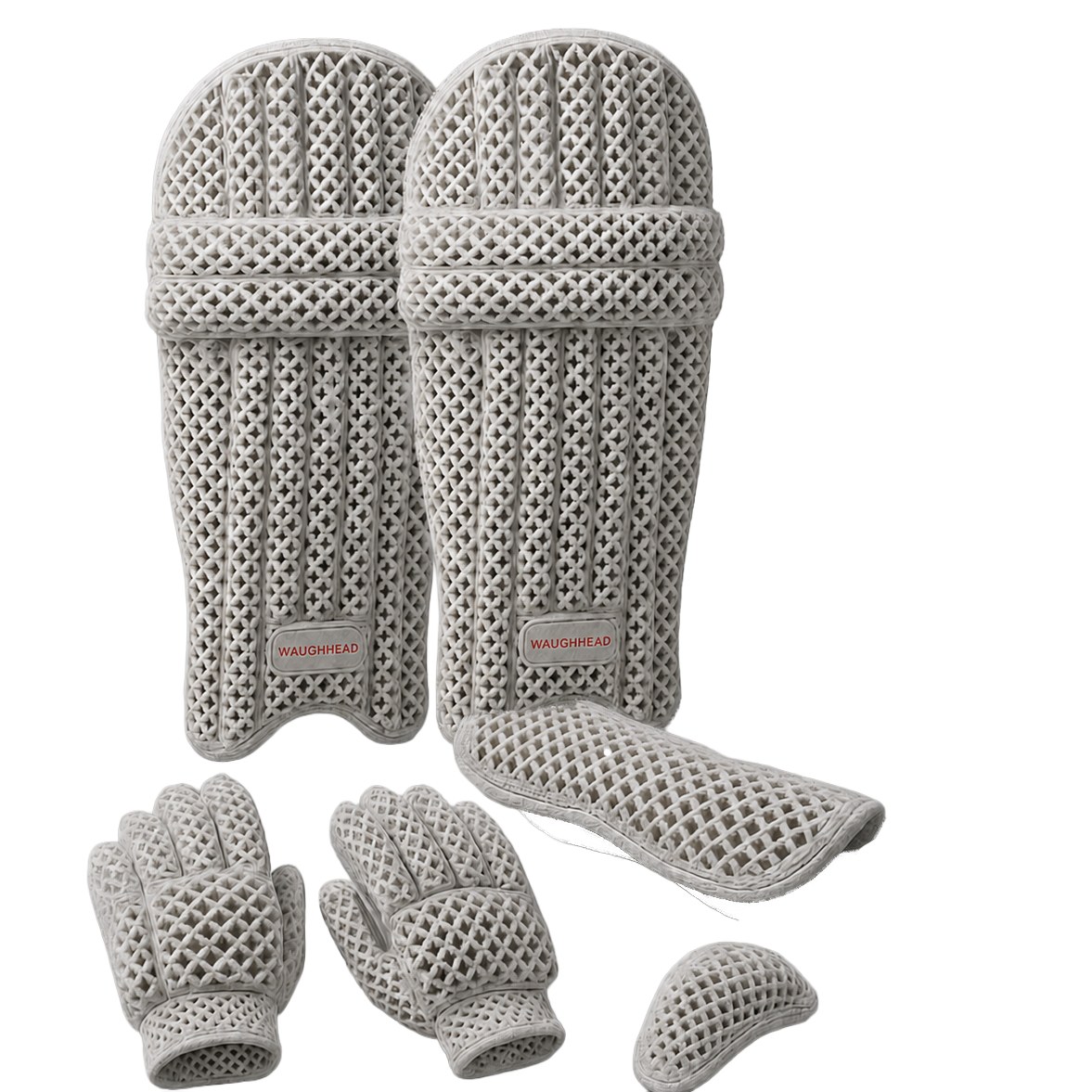 3D-printed WaughHead pads, gloves, arm guard and groin protector