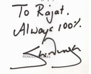 A helmet personally signed and dedicated by Steve Waugh: To Rajat, Always 100%
